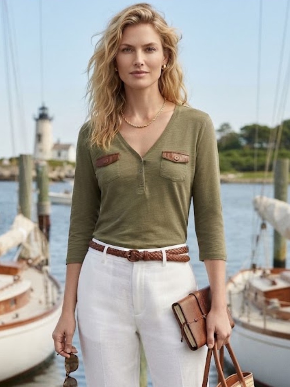 NWT Ralph Lauren army green v neck top